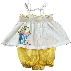 Vintage 80s Kane of Miami 18 Months Shoulder Tie Yellow Outfit Romper